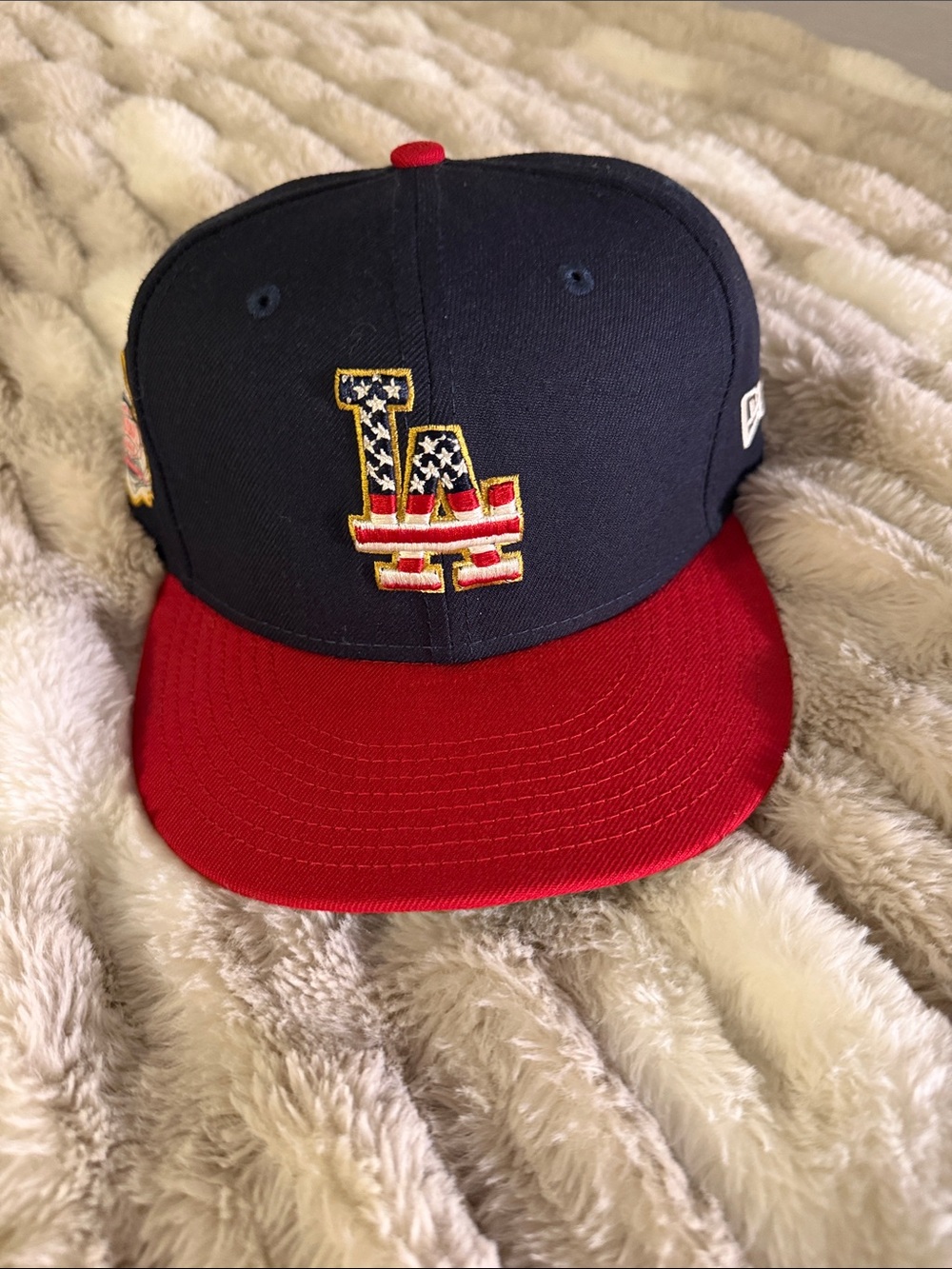 Men's Navy and Red Baseball Cap with Patriotic LA DODGERS Patch- Size 7 3/8